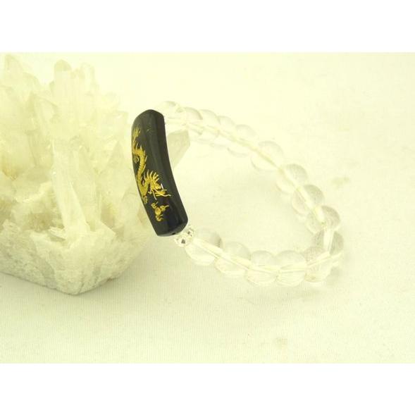 龍全体運UP 金彫り龍オニキス＆水晶 魔除け・邪気祓い・浄化 パワーストーンブレスレット | 