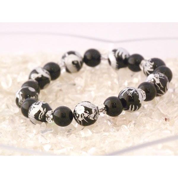 龍 銀彫り龍オニキス 魔除け・邪気祓い パワーストーンブレスレット |  | 02