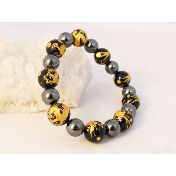 九頭龍 金彫り龍オニキス 総合運 パワーストーンブレス 12mm | 