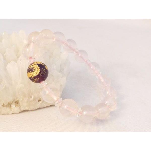 龍 金彫り龍オニキス 魔除け 邪気祓い ローズクォーツ パワーストーンブレスレット | 
