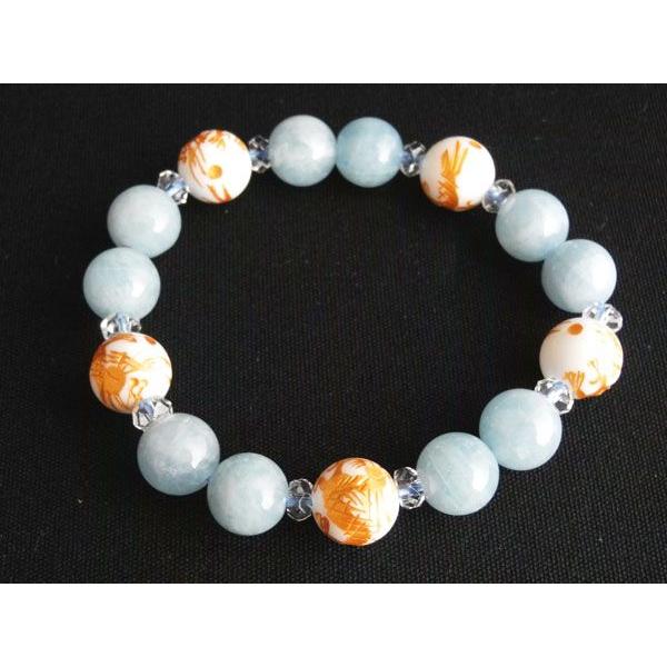 東京ウォーカー掲載商品 金彫り龍 ホワイトオニキス アクアマリン パワーストーン 天然石ブレスレット |  | 03