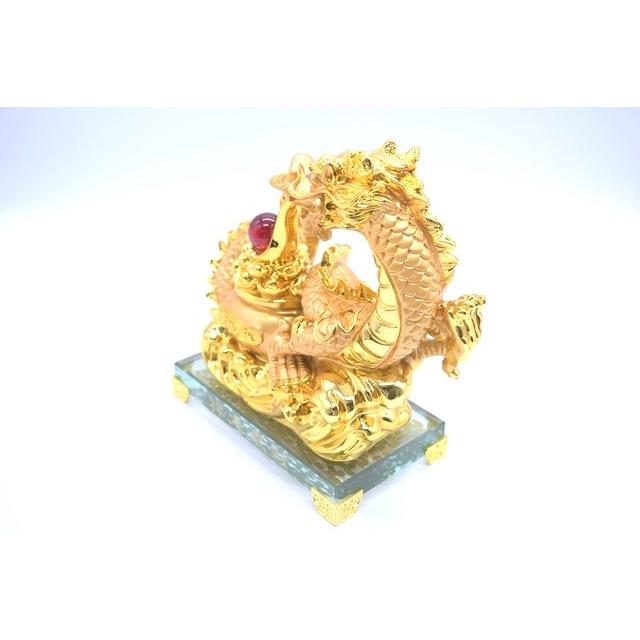 龍の置物 五本指皇帝龍 金 ガラス台座 如意宝珠 聚宝盆 樹脂製置物 20cm |  | 01