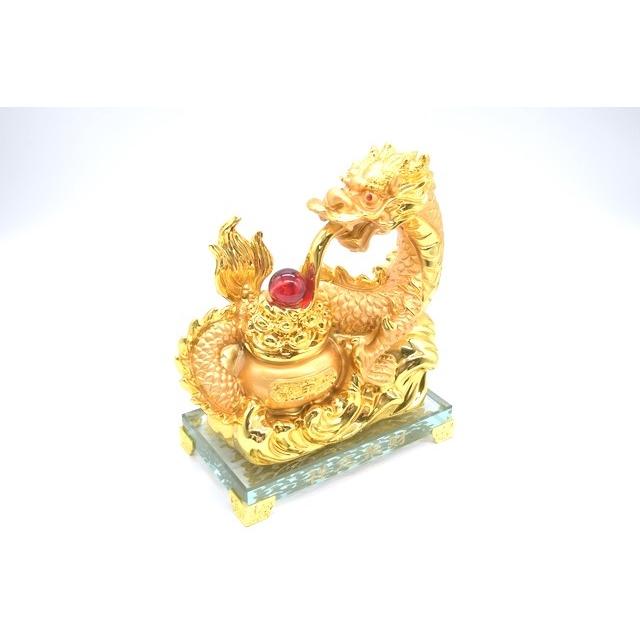 龍の置物 五本指皇帝龍 金 ガラス台座 如意宝珠 聚宝盆 樹脂製置物 20cm |  | 05