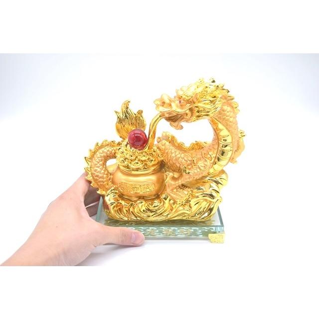 龍の置物 五本指皇帝龍 金 ガラス台座 如意宝珠 聚宝盆 樹脂製置物 20cm |  | 06