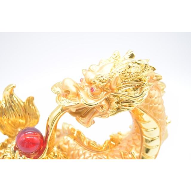 龍の置物 五本指皇帝龍 金 ガラス台座 如意宝珠 聚宝盆 樹脂製置物 20cm |  | 07