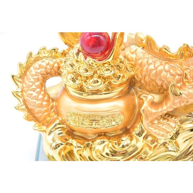 龍の置物 五本指皇帝龍 金 ガラス台座 如意宝珠 聚宝盆 樹脂製置物 20cm |  | 08