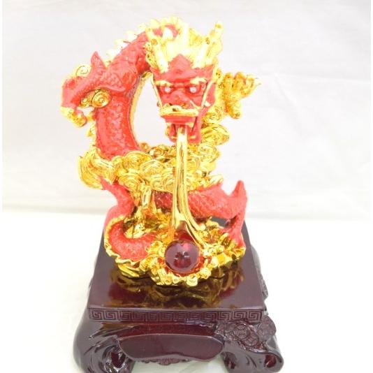 龍の置物 龍 赤 樹脂製置物 台座付き 如意宝珠 37cm | 