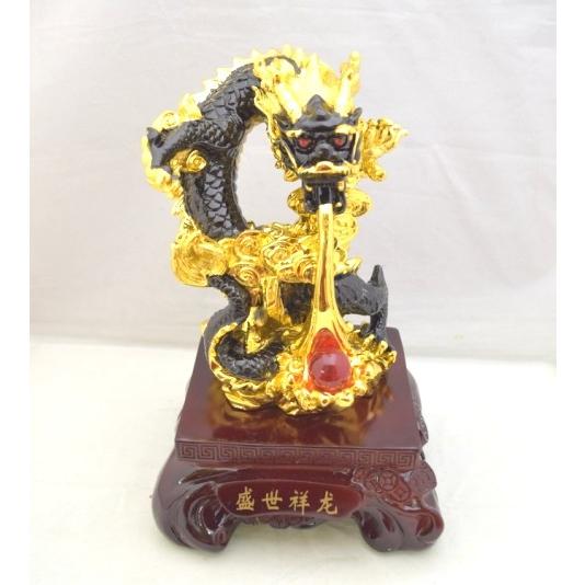 龍の置物 龍 樹脂製置物 風水インテリア 総合運 正面 黒 中 | 