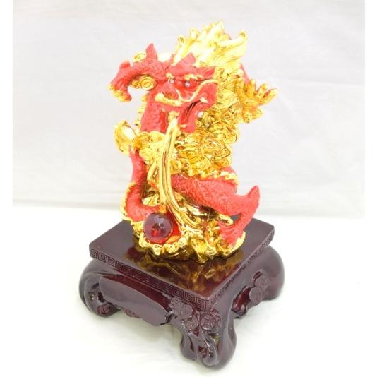 龍の置物 龍 赤 樹脂製置物 台座付き 如意宝珠 37cm |  | 01