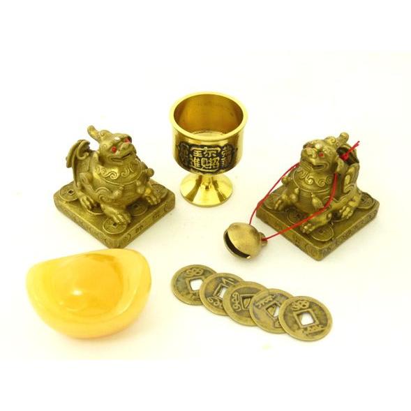 貔貅 ヒキュウ 置物 牛鈴 元宝 銅杯 古銭 金運 財運 初めての風水セット | 