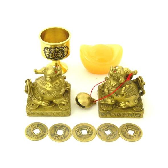 貔貅 ヒキュウ 置物 牛鈴 元宝 銅杯 古銭 金運 財運 初めての風水セット |  | 01