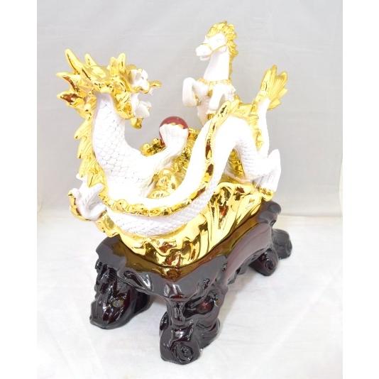 龍 馬 白 聚宝盆 樹脂製置物 風水インテリア 30cm うまくいく 龍 馬 白 聚宝盆 樹脂製置物 風水インテリア 30cm うまくいく