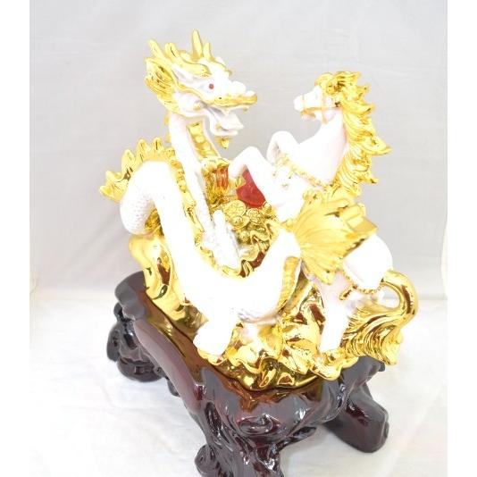 龍 馬 白 聚宝盆 樹脂製置物  風水インテリア 30cm うまくいく 成功 開運の画像