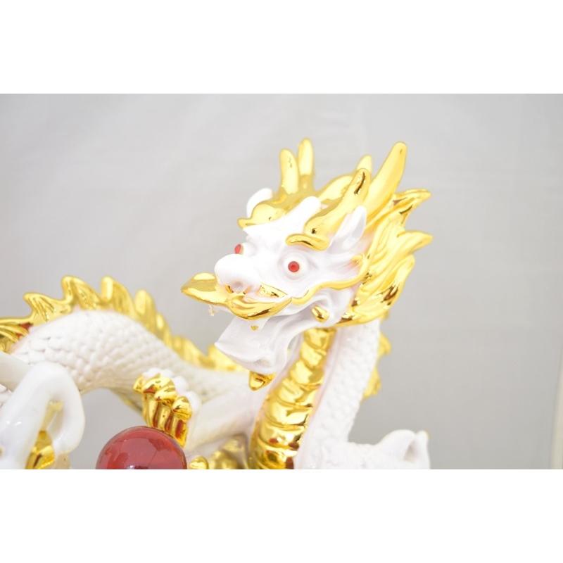 龍 馬 白 聚宝盆 樹脂製置物 風水インテリア 30cm うまくいく