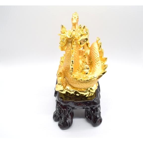 龍 馬 金色 聚宝盆 樹脂製置物  風水インテリア 台座付き うまくいく 成功 30cmの画像