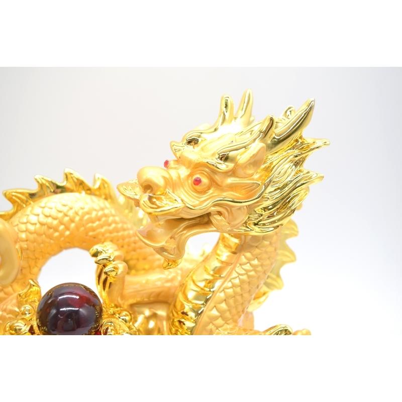龍 馬 金色 聚宝盆 樹脂製置物  風水インテリア 台座付き うまくいく 成功 30cmの画像