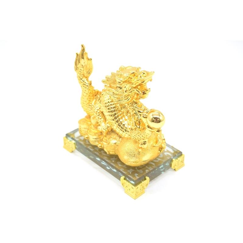 龍 金色 樹脂製置物 ガラス台座付き 13cm 五本指皇帝龍 - 通販