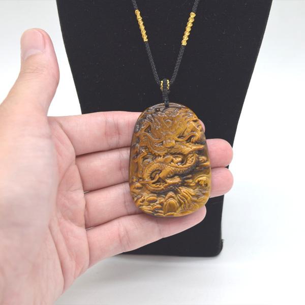 龍彫り ペンダントトップ ネックレス タイガーアイ 5.5cm 虎目石