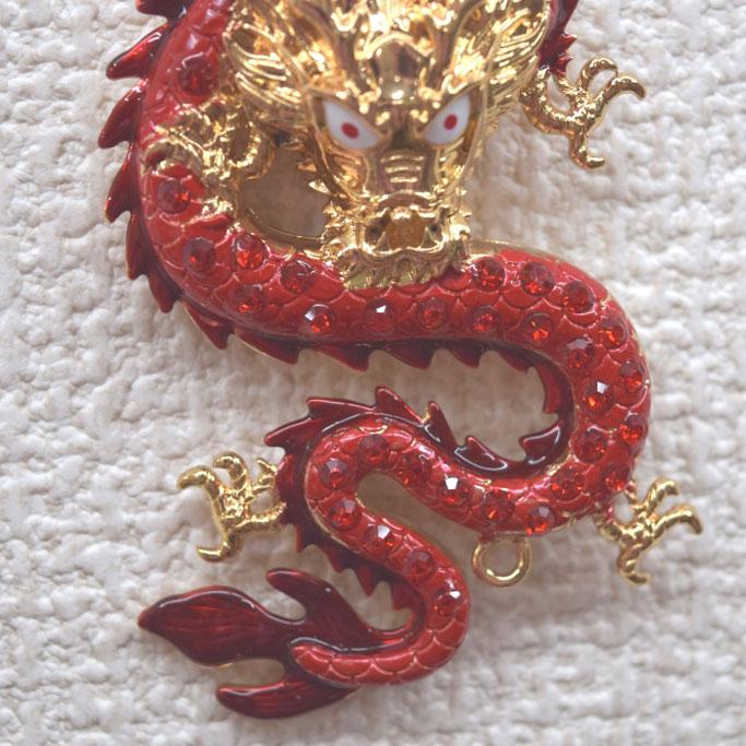 メール便OK】 龍 竜 七宝焼き キーホルダー 赤 レッド 正面向き 金属製