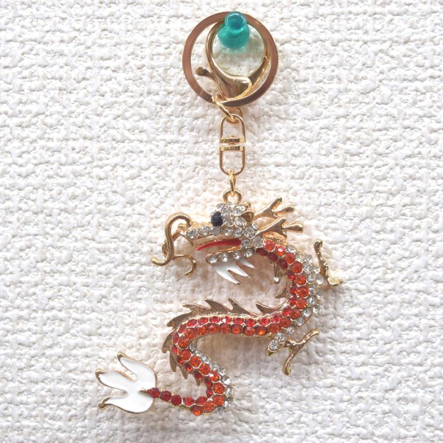 【メール便OK】 龍 キーホルダー ツートンカラー 赤 レッド×ホワイト 竜 七宝焼き 金属製雑貨 | 