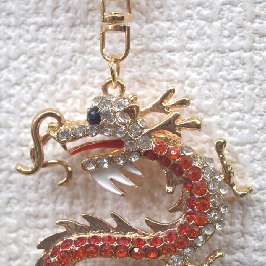【メール便OK】 龍 キーホルダー ツートンカラー 赤 レッド×ホワイト 竜 七宝焼き 金属製雑貨 |  | 03