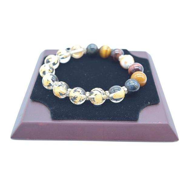 龍彫り 竜生九子ブレスレット 水晶 白オニキス タイガーアイ 彫り物