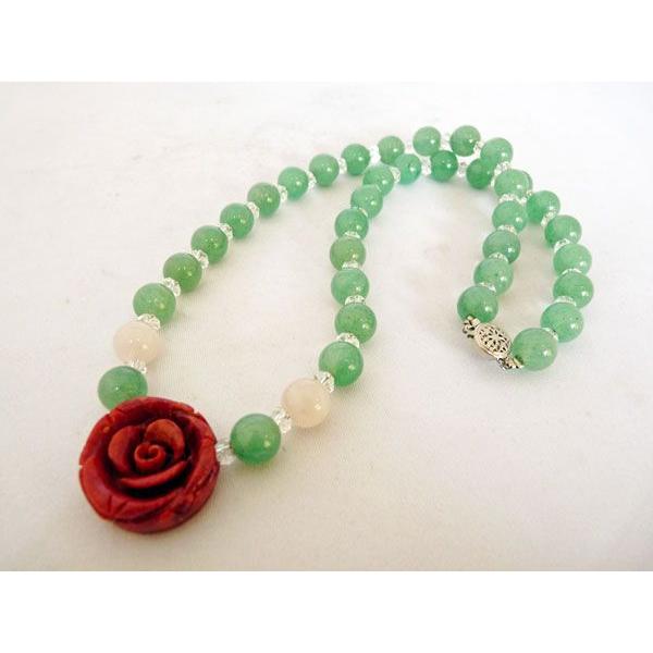 薔薇彫りサンゴ 珊瑚 ローズクォーツ アベンチュリン パワーストーン 天然石ネックレス 首飾り 女性のお守り 厄よけ 安産祈願 |  | 03