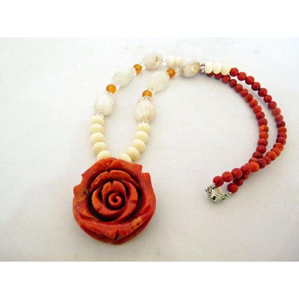 薔薇彫りサンゴ 珊瑚 白サンゴ クンツァイト カーネリアン パワーストーン 天然石ネックレス  首飾り 女性のお守り 厄よけ 安産祈願 癒し 深い愛 |  | 03
