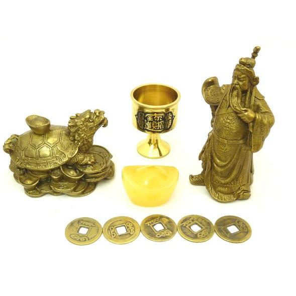 龍亀 ロングイ 関羽 置物 銅杯 元宝 古銭 風水インテリア 商売繁盛 事業運 初めての風水セット |  | 01