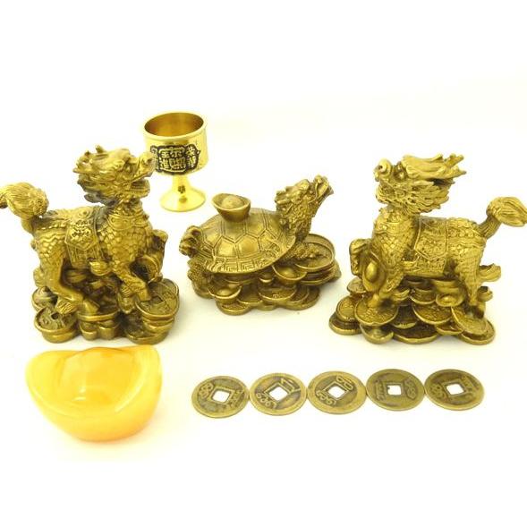 龍亀 ロングイ 麒麟置物 銅杯 元宝 古銭 金運 人間関係 商売繁盛 初めての風水セット |  | 01