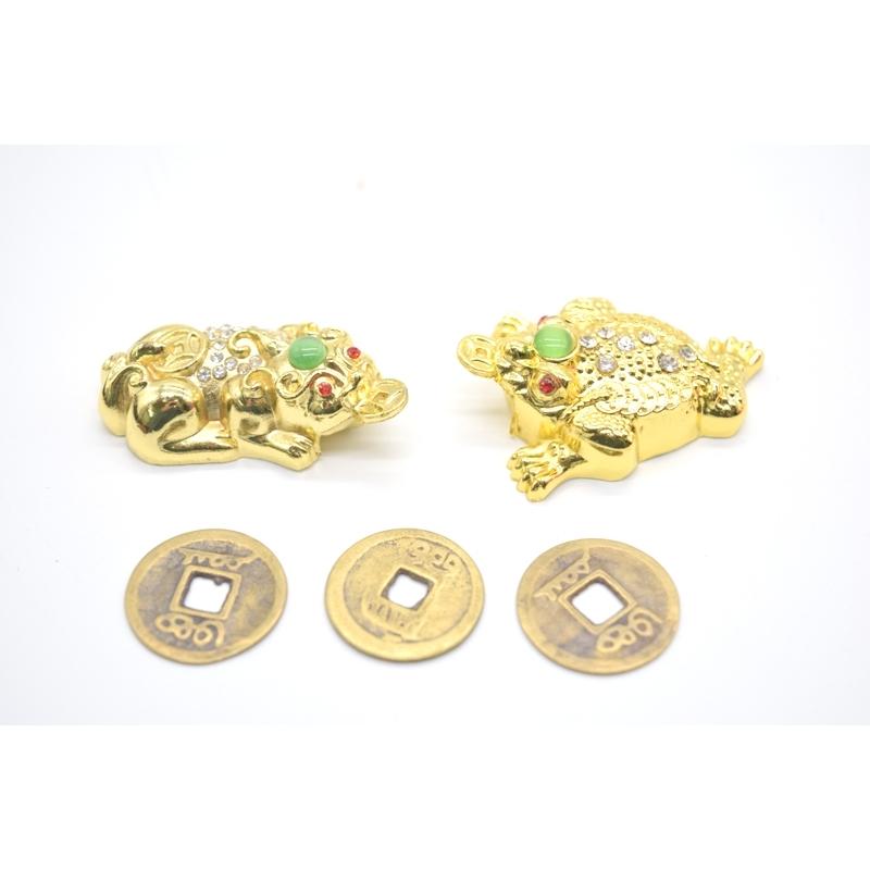 貔貅 置物 三脚蟾蜍 二体セット 古銭 福飾付き 金属製 メッキ加工 金色 |  | 03