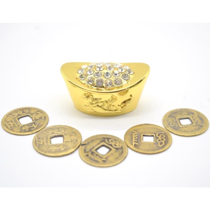 元宝 古銭五枚付き 風水セット 金属製置物 招財アイテム |  | 01