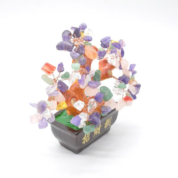 天然石 薄紫色 置物 招財樹 6種類MIXパワーストーン 15cm 天然石置物 風水インテリア