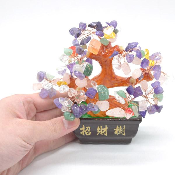 招財樹 6種類MIXパワーストーン 15cm 天然石置物 風水インテリア