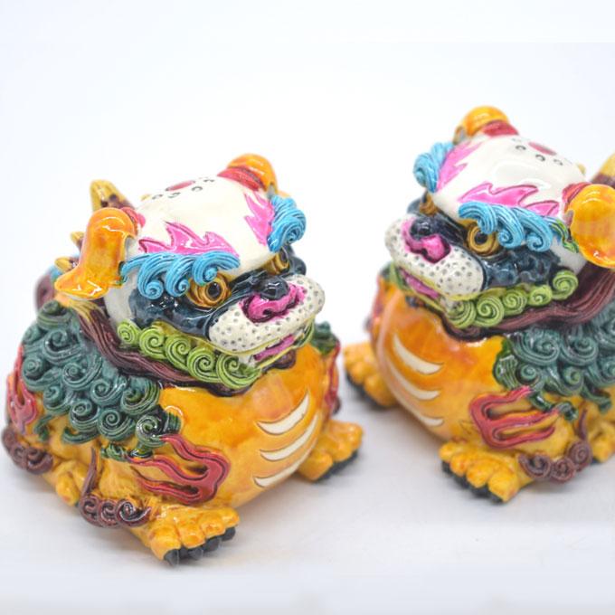 獅子 ペアセット 風水インテリア フルカラー彩色 樹脂製置物 6.5cm 魔