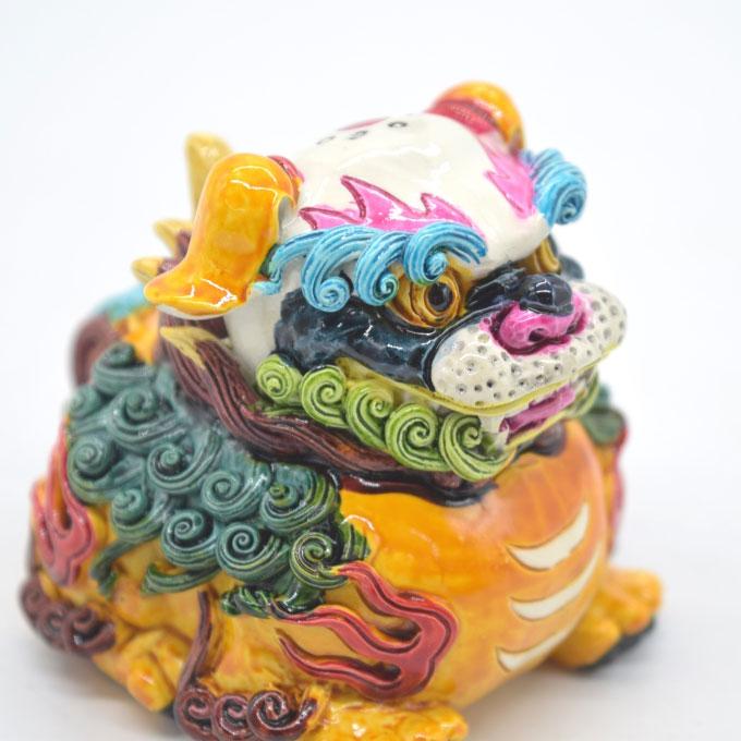 獅子 ペアセット 風水インテリア フルカラー彩色 樹脂製置物 6.5cm 魔