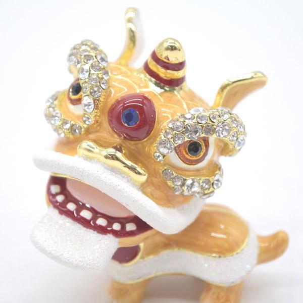 赤龍 七宝焼き ラインストーン付き 金属製置物 6cm 獅子舞の置物 ペアセット 七宝焼き 小物入れ 6.5cm 金属製 ライン