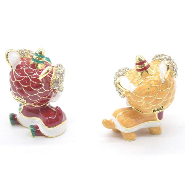 獅子舞の置物 ペアセット 七宝焼き 小物入れ 6.5cm 金属製 ライン