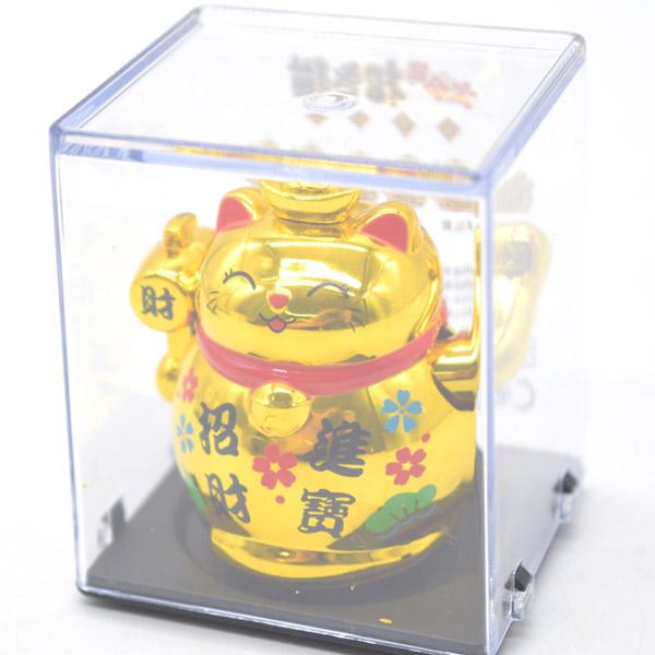 招き猫 ソーラー 選べる二色 太陽光 電池不要 プラケース入り 6cm 雑貨 プラスチック製置物 片手稼働 金色 白 |  | 13