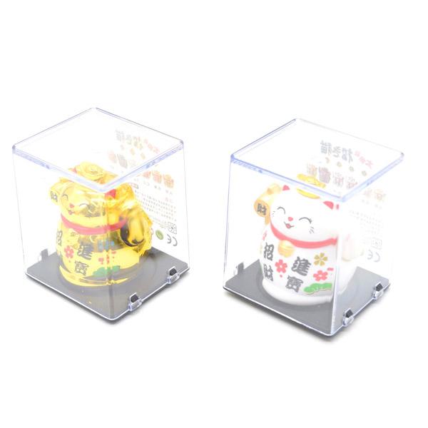 招き猫 ソーラー 選べる二色 太陽光 電池不要 プラケース入り 6cm 雑貨 プラスチック製置物 片手稼働 金色 白 |  | 04