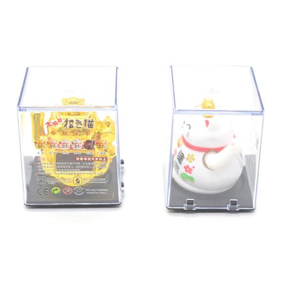 招き猫 ソーラー 選べる二色 太陽光 電池不要 プラケース入り 6cm 雑貨 プラスチック製置物 片手稼働 金色 白 |  | 06