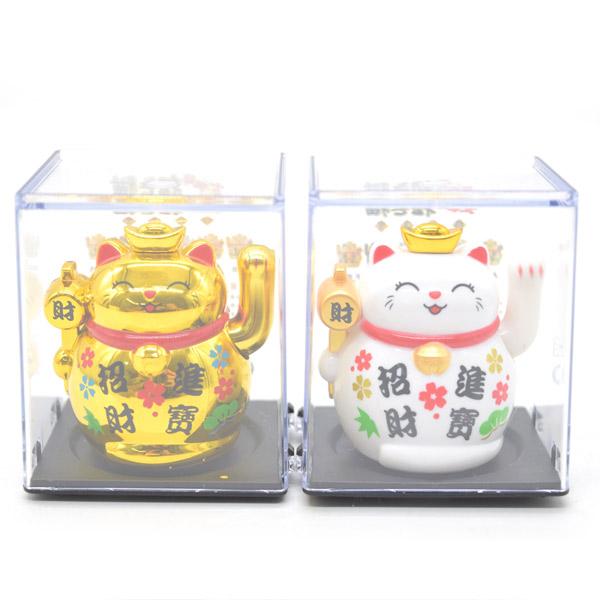 招き猫 ソーラー 選べる二色 太陽光 電池不要 プラケース入り 6cm 雑貨 プラスチック製置物 片手稼働 金色 白 |  | 08