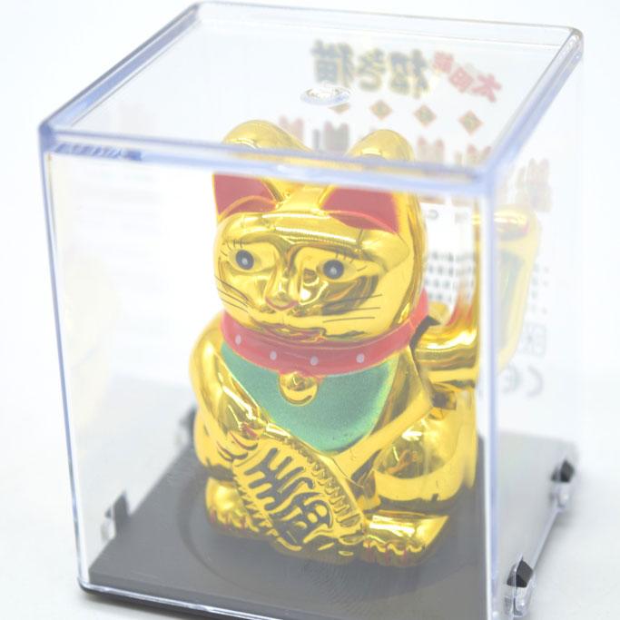 招き猫 ソーラー 選べる二種類 金色塗装 太陽光 電池不要 プラケース