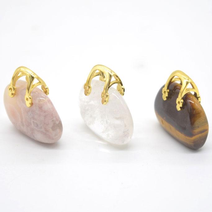 選べる三種類の天然石オブジェ バッグ型 瑪瑙 水晶 タイガーアイ 3cm