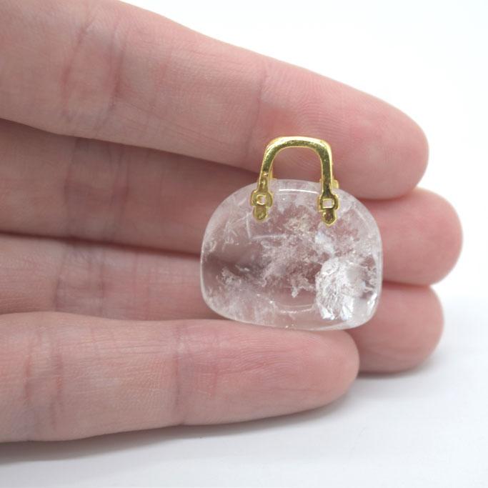 選べる三種類の天然石オブジェ バッグ型 瑪瑙 水晶 タイガーアイ 3cm