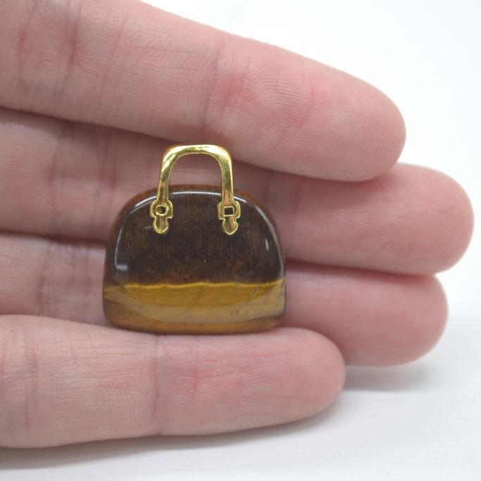 選べる三種類の天然石オブジェ バッグ型 瑪瑙 水晶 タイガーアイ 3cm