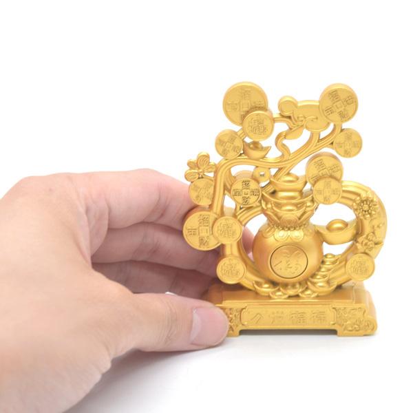 招財樹の置物 福の字が回せる 金属製 10cm 艶消し仕様 金色塗装 聚宝盆 回転ギミック付き 古銭の葉 |  | 05