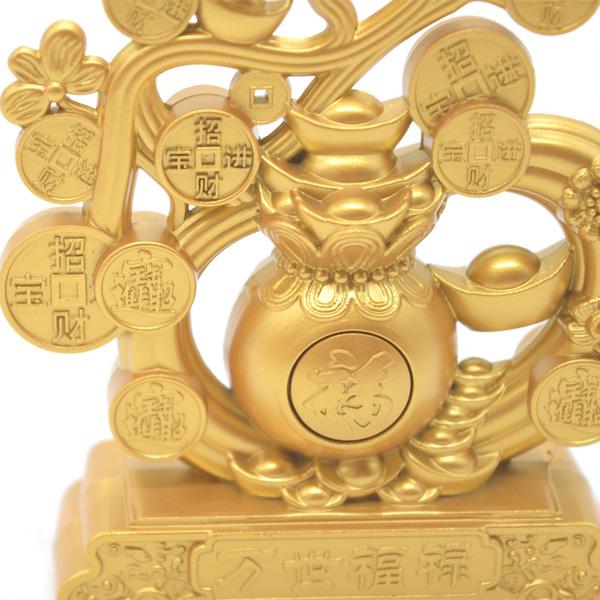 招財樹の置物 福の字が回せる 金属製 10cm 艶消し仕様 金色塗装 聚宝盆 回転ギミック付き 古銭の葉 |  | 06