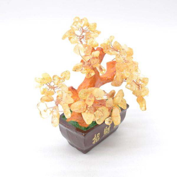 招財樹 シトリン 黄水晶 風水インテリア 天然石置物 15cm 金運 財運