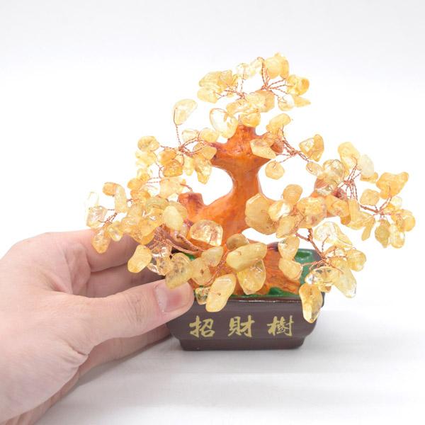 招財樹 シトリン 黄水晶 風水インテリア 天然石置物 15cm 金運 財運